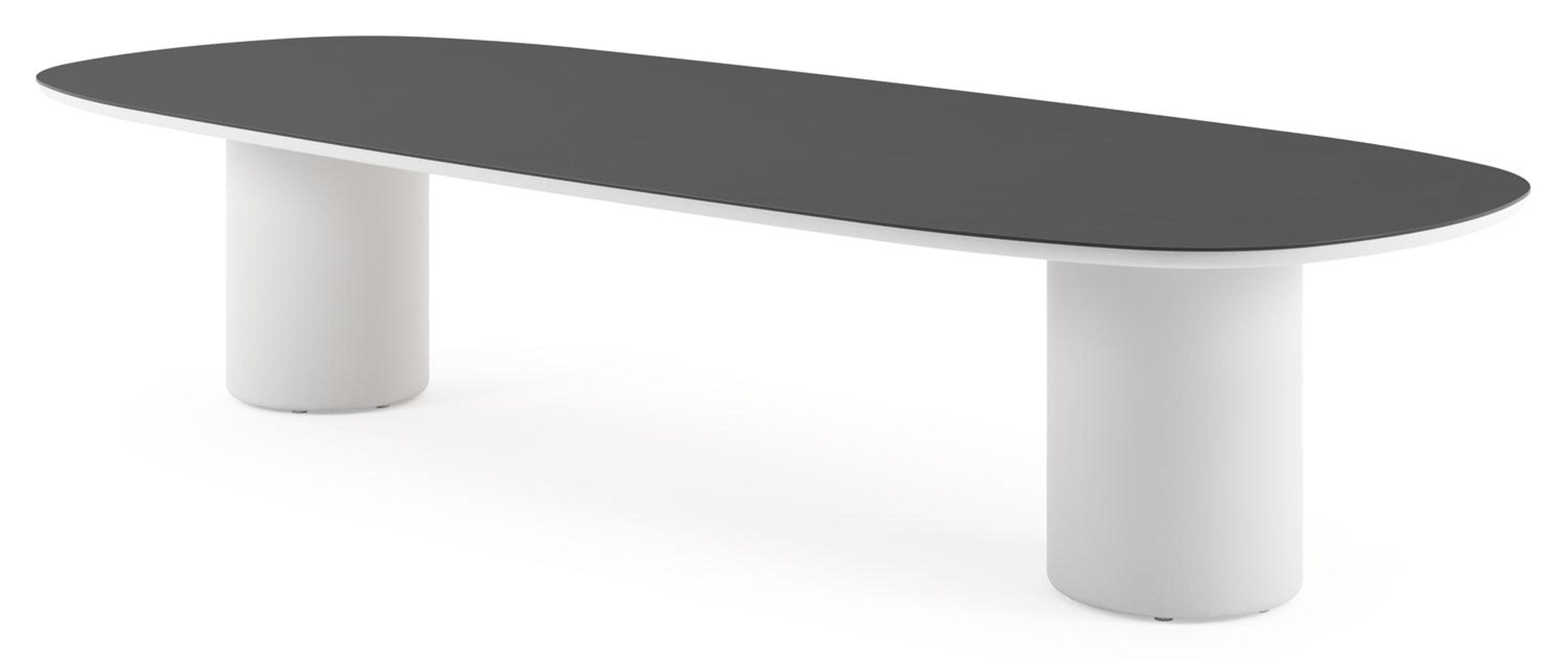 Table de jardin low dining Amico bombo en aluminium blanc et céramique pleine Nero Black - Lg. 320 x Lrg. 130 x Haut. 61 cm