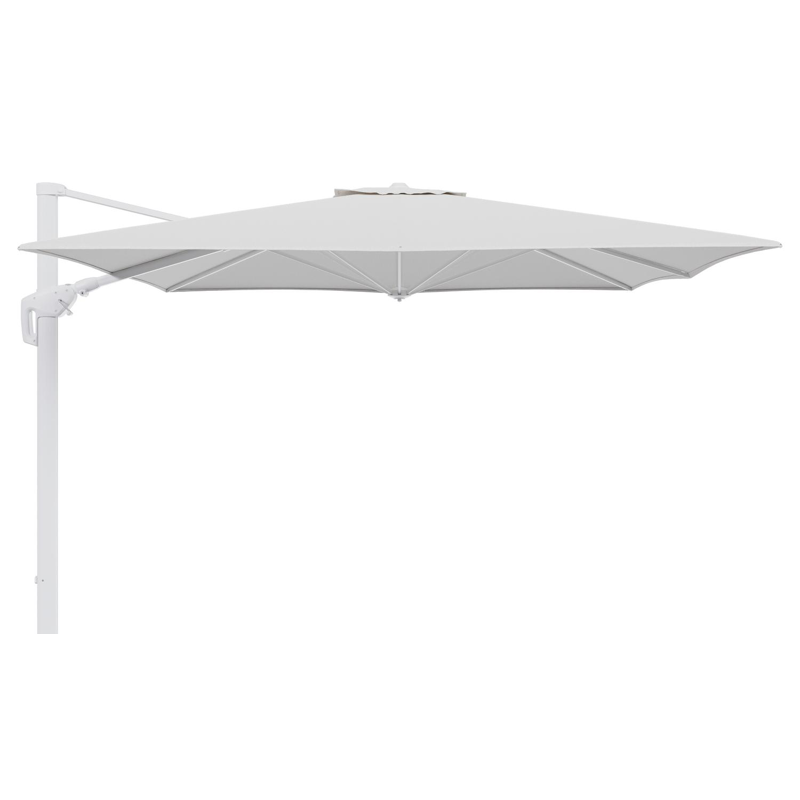 Parasol pendant Minore avec fonction tilt en aluminium blanc et toile de parasol en All Weather Solica Ego Birch  - Lg.1: 350 x Lg.2: 350 cm (sans pied de parasol