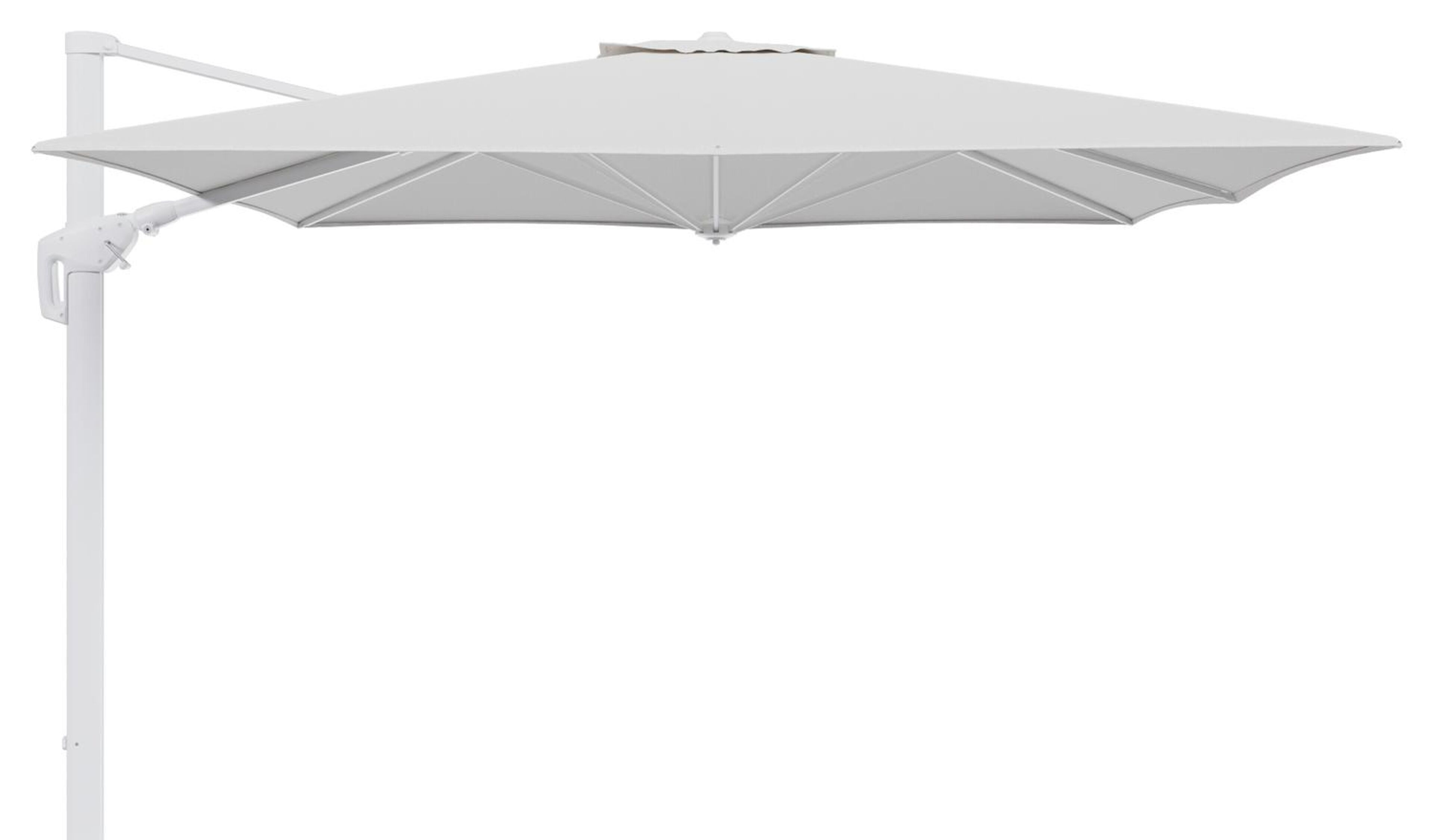 Minore zweefparasol tiltfunctie in wit aluminium en parasoldoek in All Weather Solica Ego Birch  - L1 350 x L2: 350 cm (zonder voet) (zonder voet)