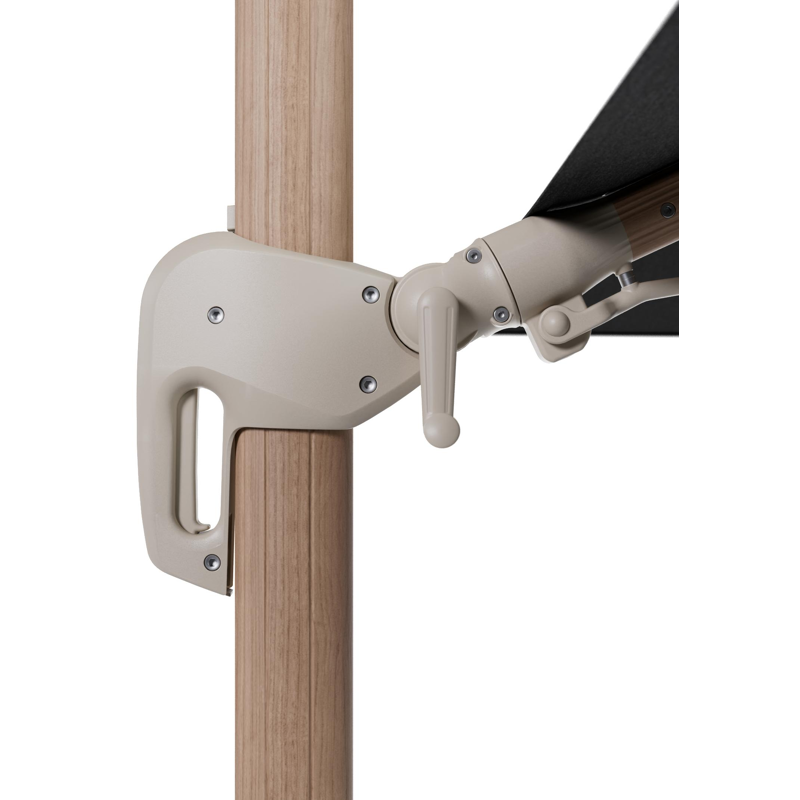 Parasol pendant Rufina avec fonction tilt en aluminium aspect de bois et toile de parasol en All Weather Sunbrella® Luxe Chartres Sooty  - Lg.1 400 x Lg.2 300 cm (sans pied de parasol