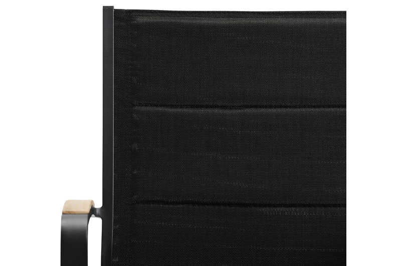 Chaise de jardin empilable Lioni in aluminium noir et textilène confort noir et accoudoir en teck armleuning