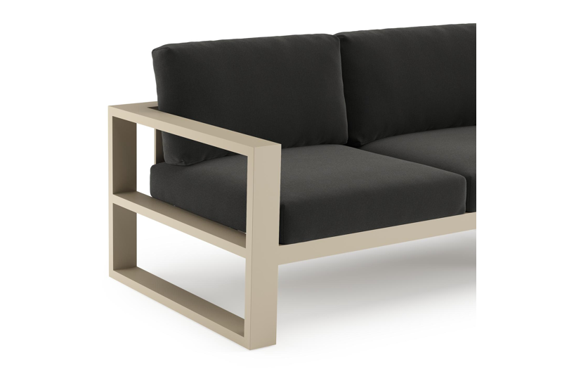 Salon de jardin d'angle Verato en aluminium beige et coussins en all weather sunbrella® luxe natte sooty