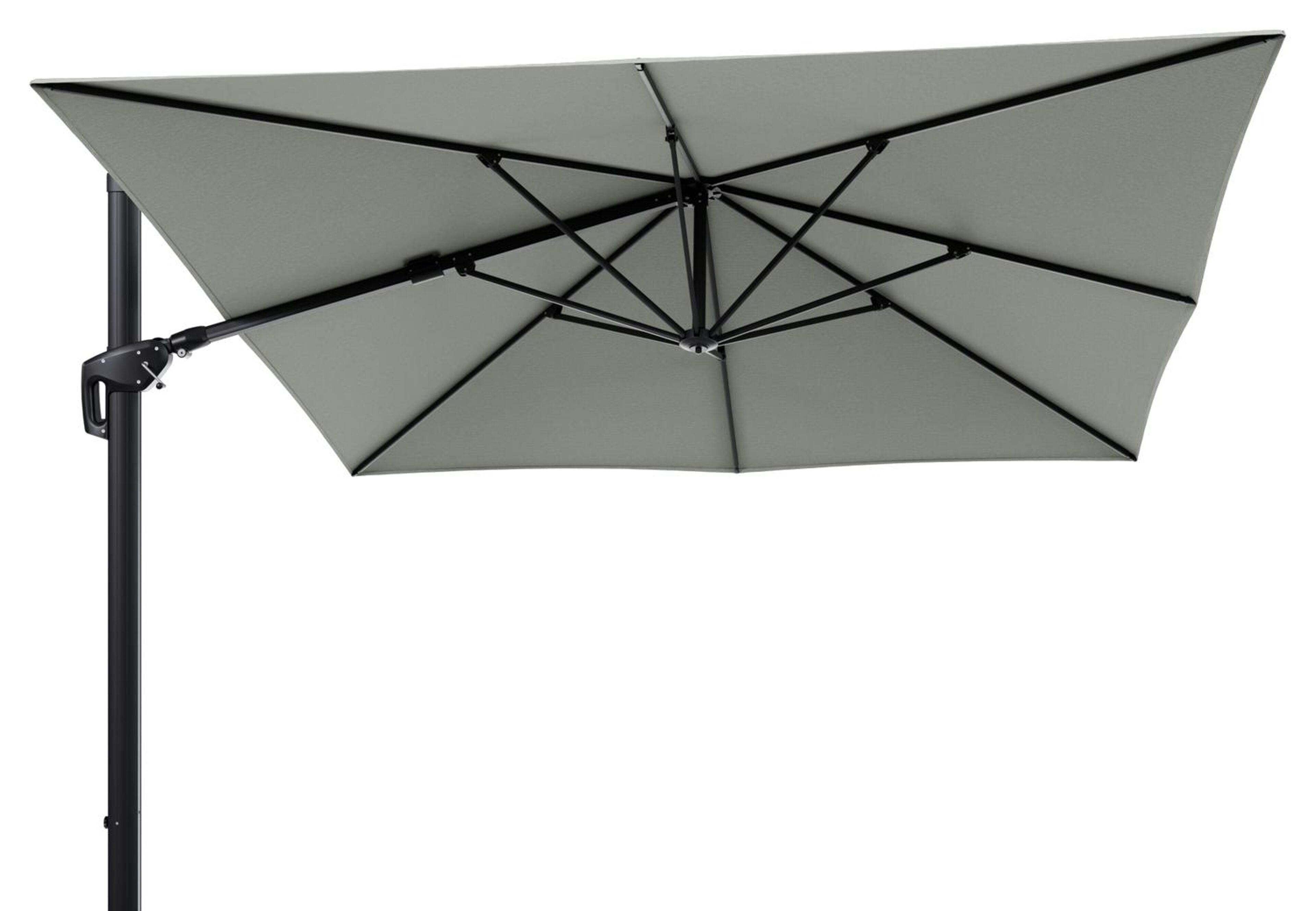 Minore zweefparasol tiltfunctie in zwart aluminium en parasoldoek in All Weather Sunbrella® Luxe Slow Spirea  - L1 350 x L2: 350 cm (zonder voet)