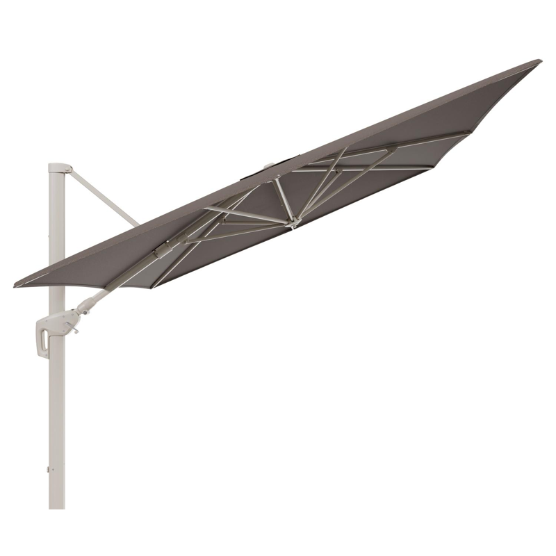Minore zweefparasol met tiltfunctie in beige aluminium en Lopi Coconut All Weather Sunbrella® Luxe parasoldoek - L1: 400 x L2: 300 cm (zonder voet)