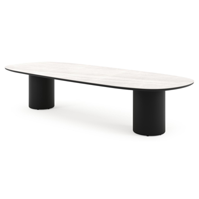 Amico low dining tuintafel bombo in zwart aluminium en volkeramiek Taj Mahal - L 320 x B 130 x H 61 cm