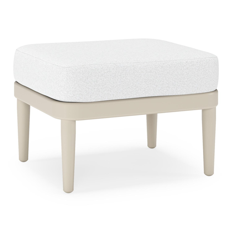 Orso poef in beige aluminium met Ego Birch all weather solica kussen