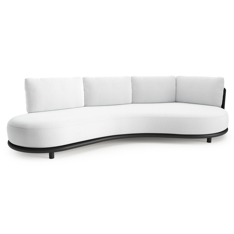 Lomano loungebank in zwart aluminium en zwart verticaal geweven luxe vlakke rope met ego birch all weather solica kussen