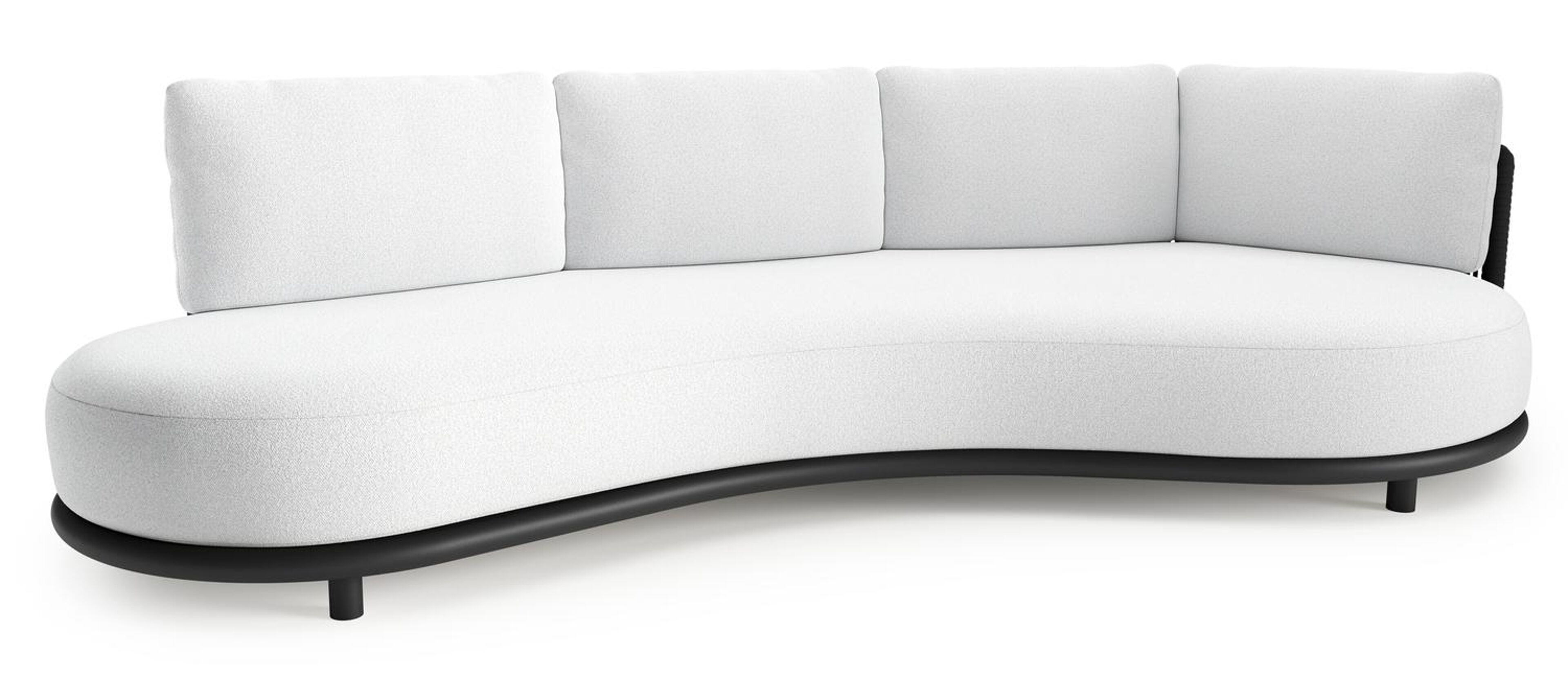 Lomano loungebank in zwart aluminium en zwart verticaal geweven luxe vlakke rope met ego birch all weather solica kussen