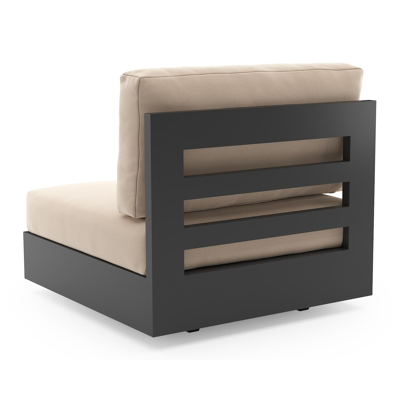 Fauteuil de jardin Como en aluminium noir et coussins en all weather sunbrella® luxe natte linen chalk