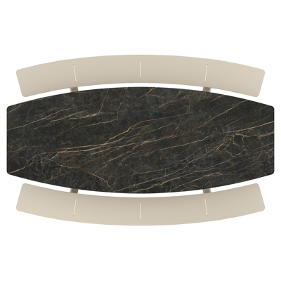 Table de pique-Forno forme de bateau en aluminium beige et céramique pleine Black Obsession - Lg. 280 x Lrg. 192 x Haut. 72 cm