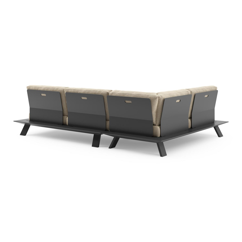 Cesano loungehoek in zwart aluminium met althea camel all weather Cosytica kussen