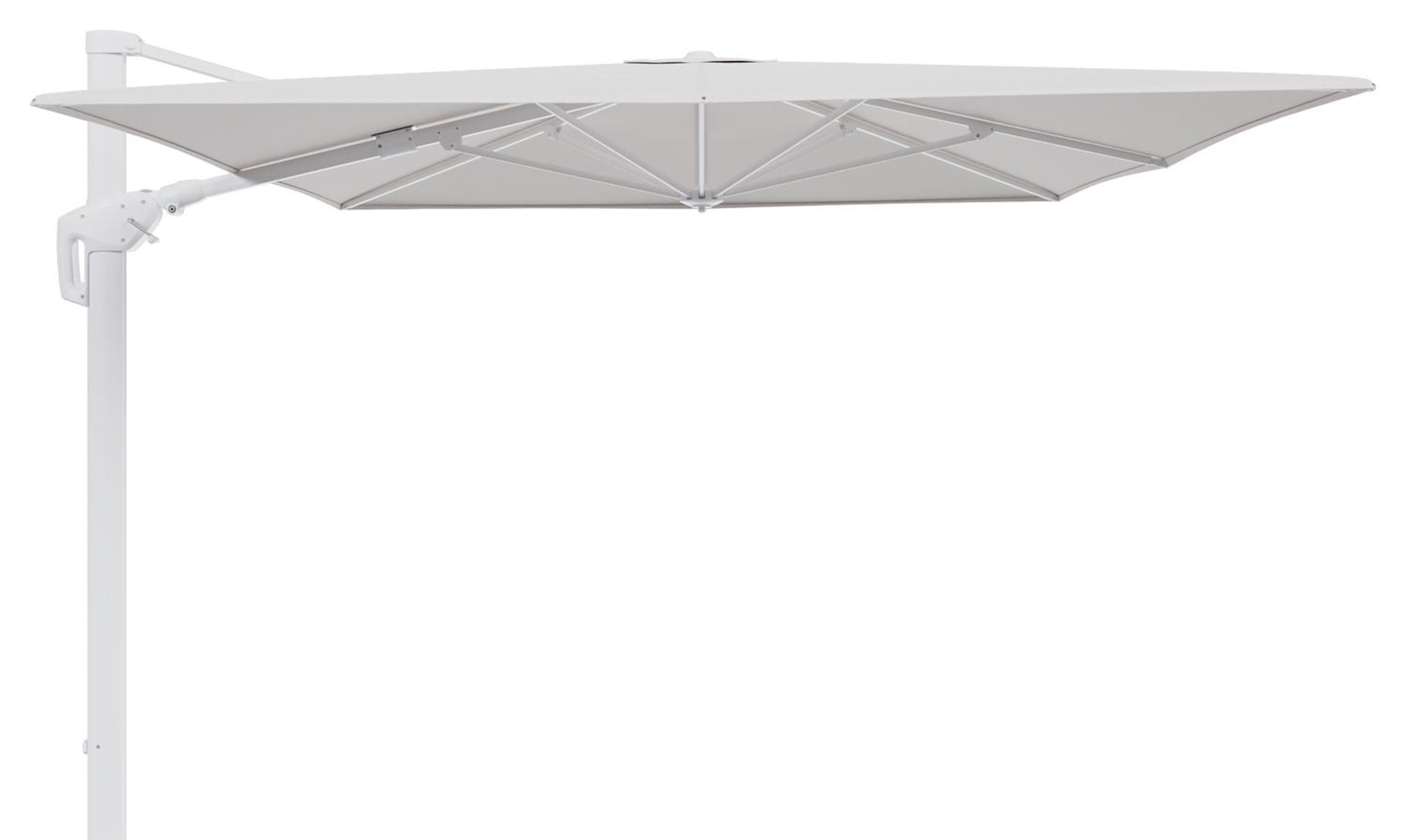 Minore zweefparasol tiltfunctie in wit aluminium en parasoldoek in All Weather Solica Ego Eggshell  - L1 400 x L2 300 cm (zonder voet)
