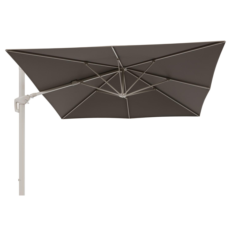 Minore zweefparasol met tiltfunctie in beige aluminium en Natte Heather Grey All Weather Sunbrella® Luxe parasoldoek - L1: 350 x L2: 350 cm (zonder voet) (zonder voet)