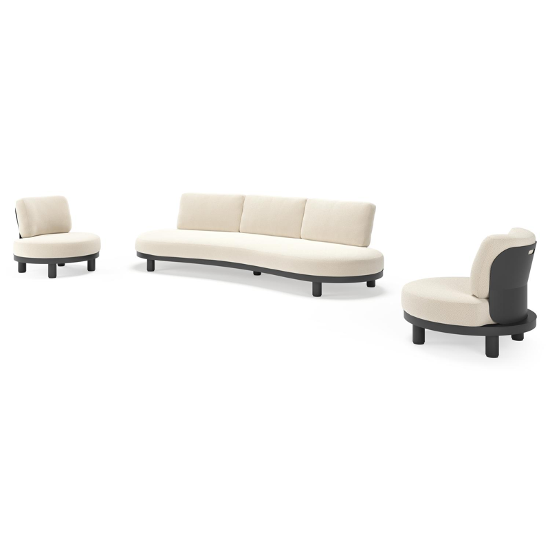 Donato loungeset in zwart aluminium met all weather cosytica Althea Off White kussen