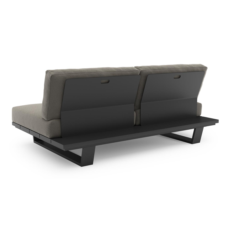 Pagino loungebank in zwart aluminium met lopi charcoal all weather sunbrella® luxe kussen