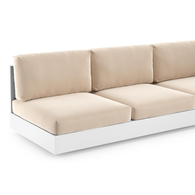 Canapé de jardin Como en aluminium blanc et coussins en all weather sunbrella® luxe natte linen chalk