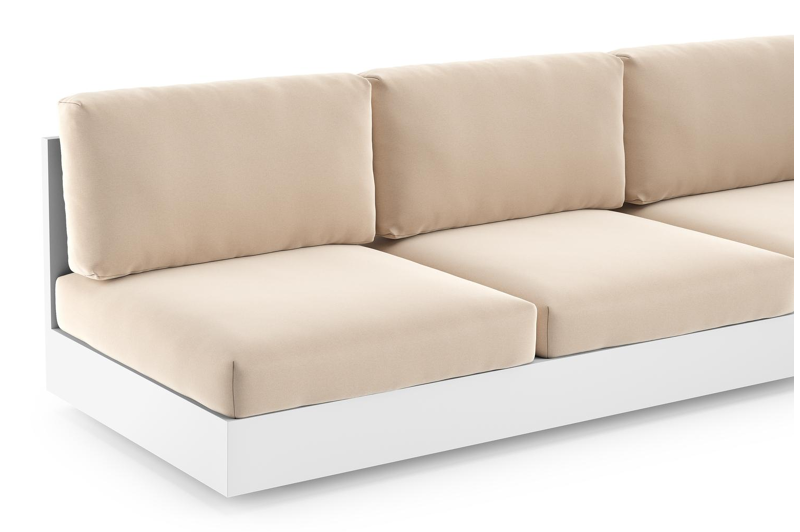 Canapé de jardin Como en aluminium blanc et coussins en all weather sunbrella® luxe natte linen chalk