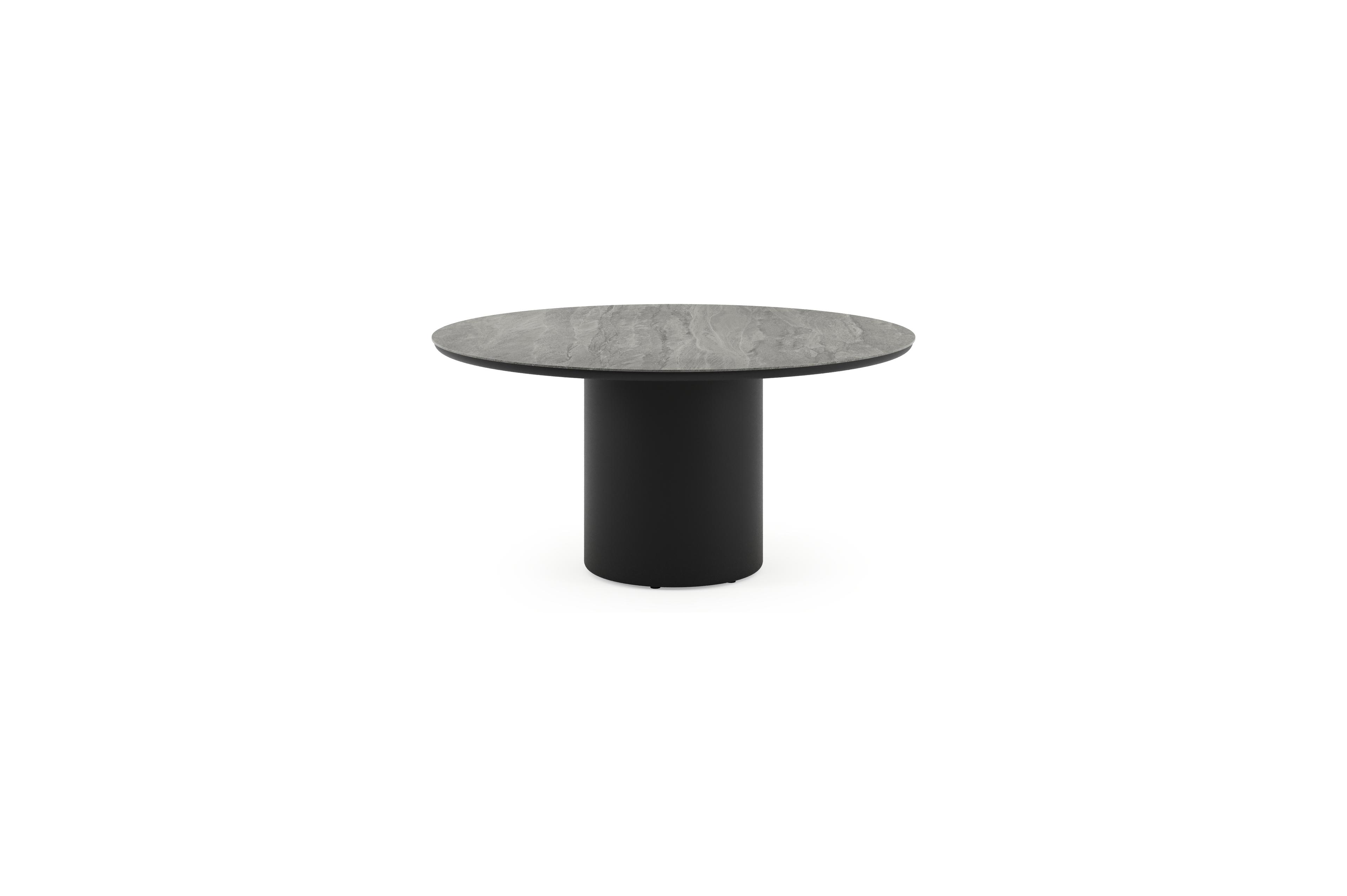 Table de jardin Amico rond en aluminium noir et céramique pleine Aspen Grey - Diam. 148 x Haut. 73.5 cm