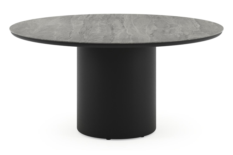 Amico tuintafel rond in zwart aluminium en volkeramiek Aspen Grey - Dia. 148 x H 73.5 cm
