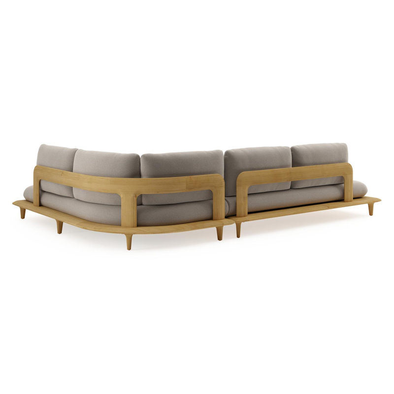 Bomero loungehoek in teak met savane coconut all weather sunbrella® luxe kussen