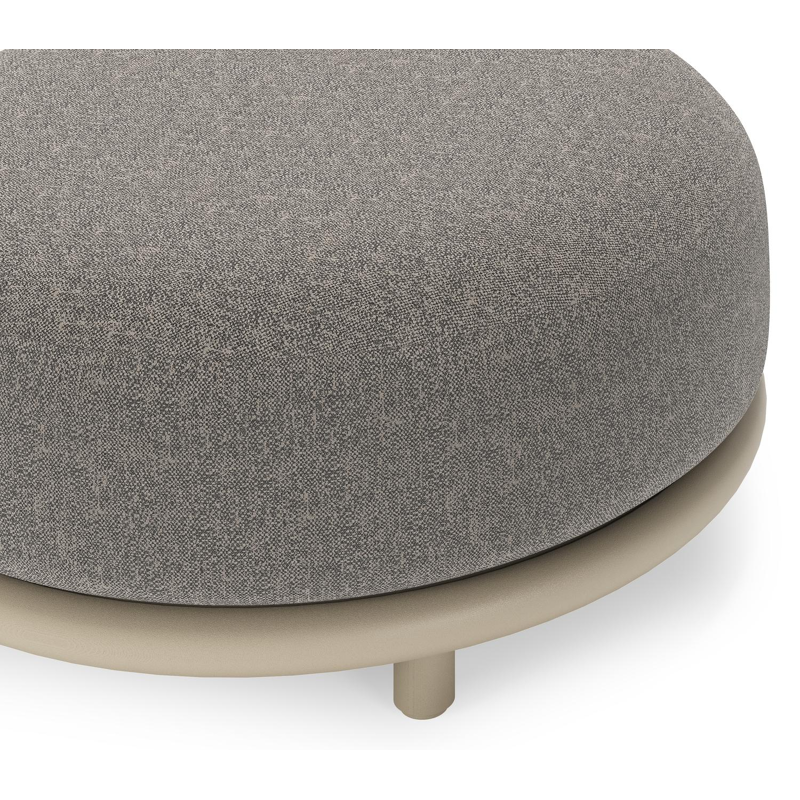 Lomano poef in beige aluminium en beige verticaal geweven luxe vlakke rope met Chartres Drizzle all weather sunbrella® luxe