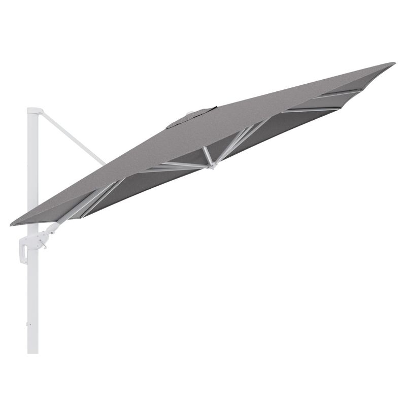 Minore zweefparasol tiltfunctie in wit aluminium en parasoldoek in All Weather Sunbrella® Luxe Chartres Drizzle - L1 280 x L2: 370 cm (zonder voet)