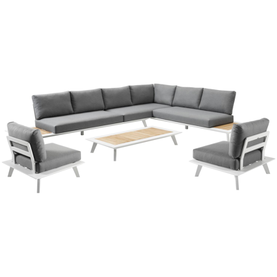 Puglia loungeset wit-grijs - aluminium, teak en Weather+ Softtouch - 7 tot 8 personen
