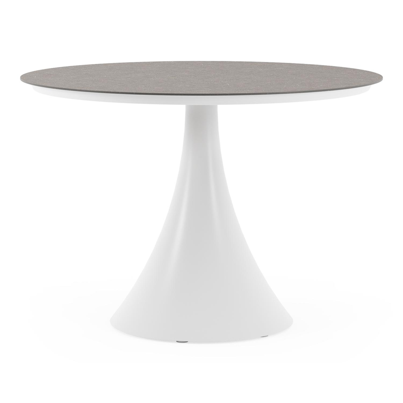 Table de jardin Fano ronde en aluminium blanc et céramique pleine Wulong - Diam. 110 x Haut. 75 cm