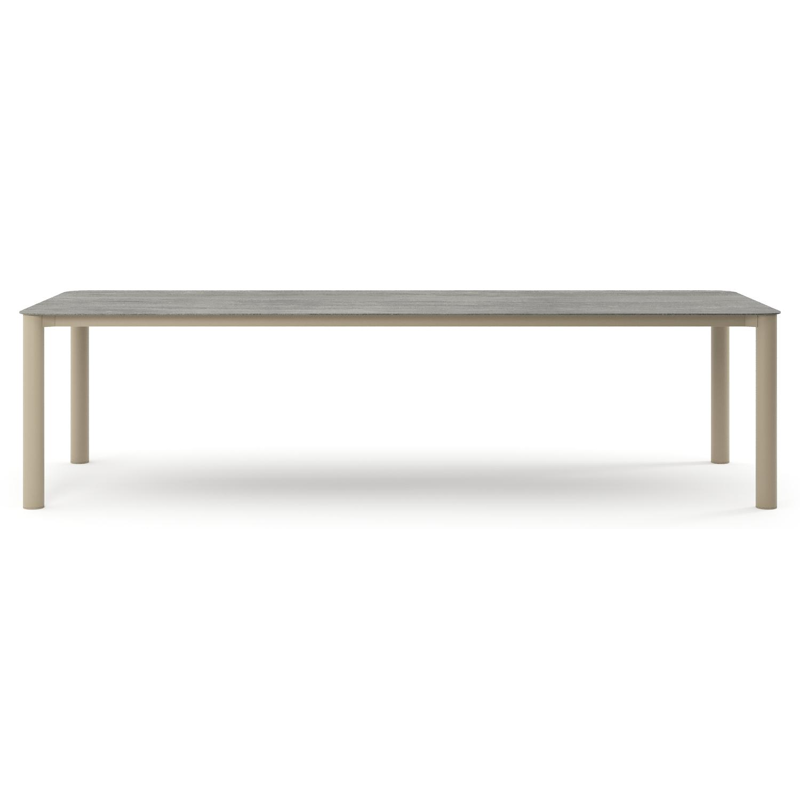 Orso tuintafel rechthoekig afgerond in beige aluminium en volkeramiek Aspen Grey - L 290 x B 110 x H 74.5 cm