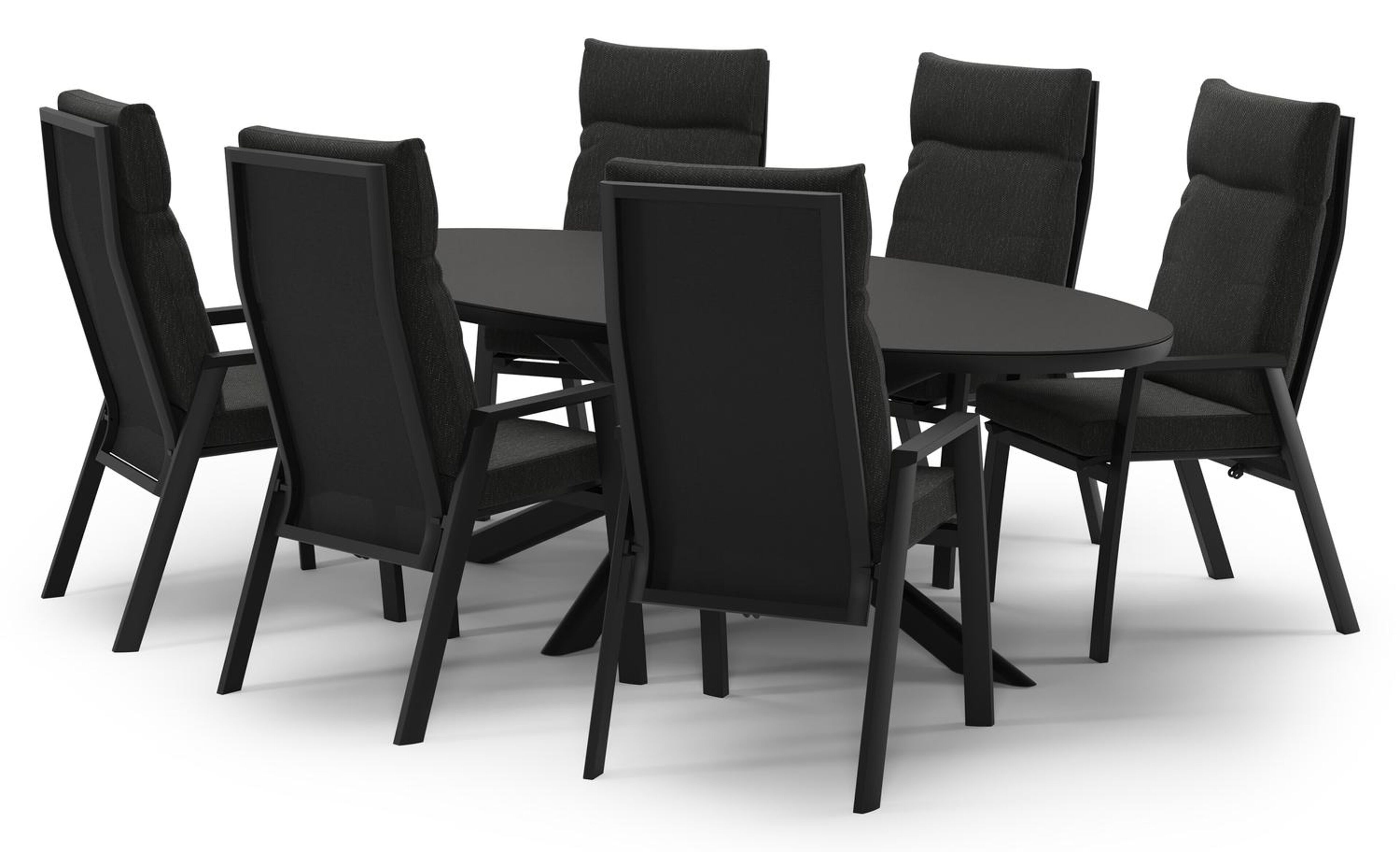 Ensemble de jardin Pamplona en aluminium noir et sintered stone notte minerale avec 6 chaises de jardin Leon