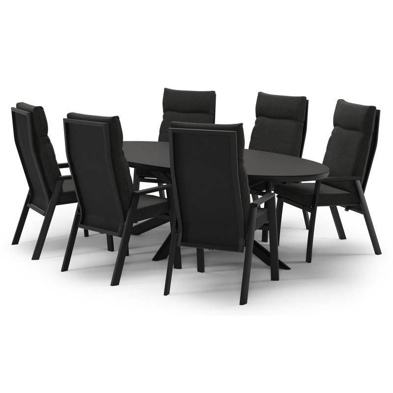 Ensemble de jardin Pamplona en aluminium noir et sintered stone notte minerale avec 6 chaises de jardin Leon