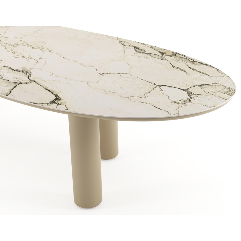Table de jardin Amico organique en aluminium beige et céramique pleine Colorado Dunes - Lg. 320 x Lrg. 120 x Haut. 73.5 cm