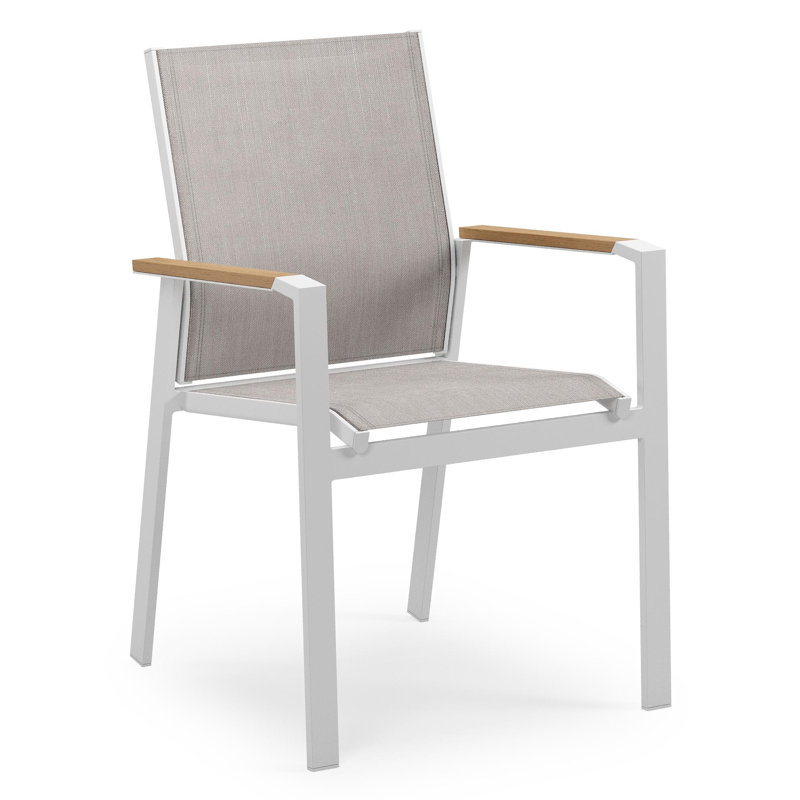 Calzo ensemble de jardin rectangulaire en aluminium blanc et polywood avec 6 Bahia chaises de jardin