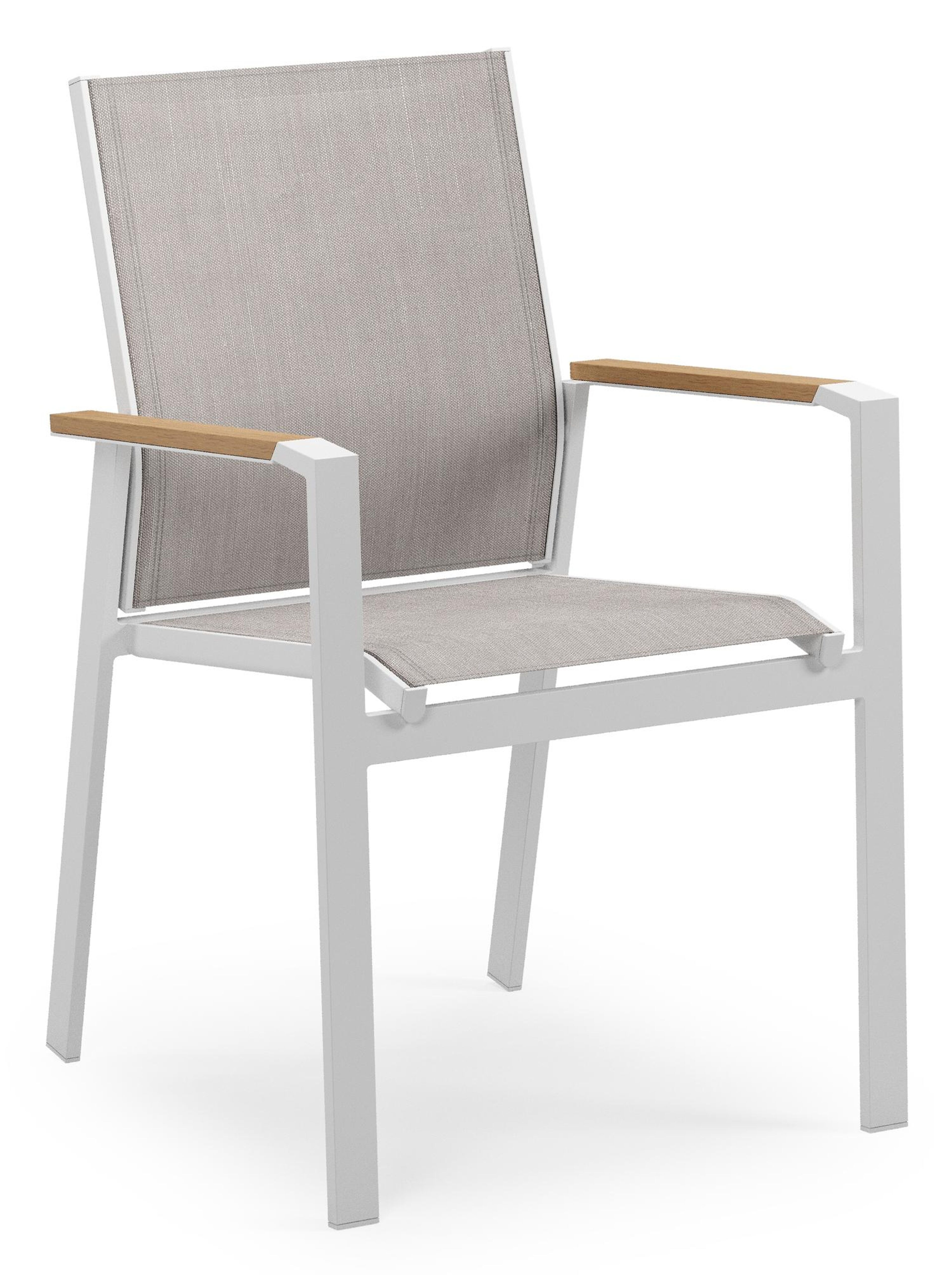 Chaise de jardin Bahia en aluminium blanc et textilene beige et accoudoir en polywood