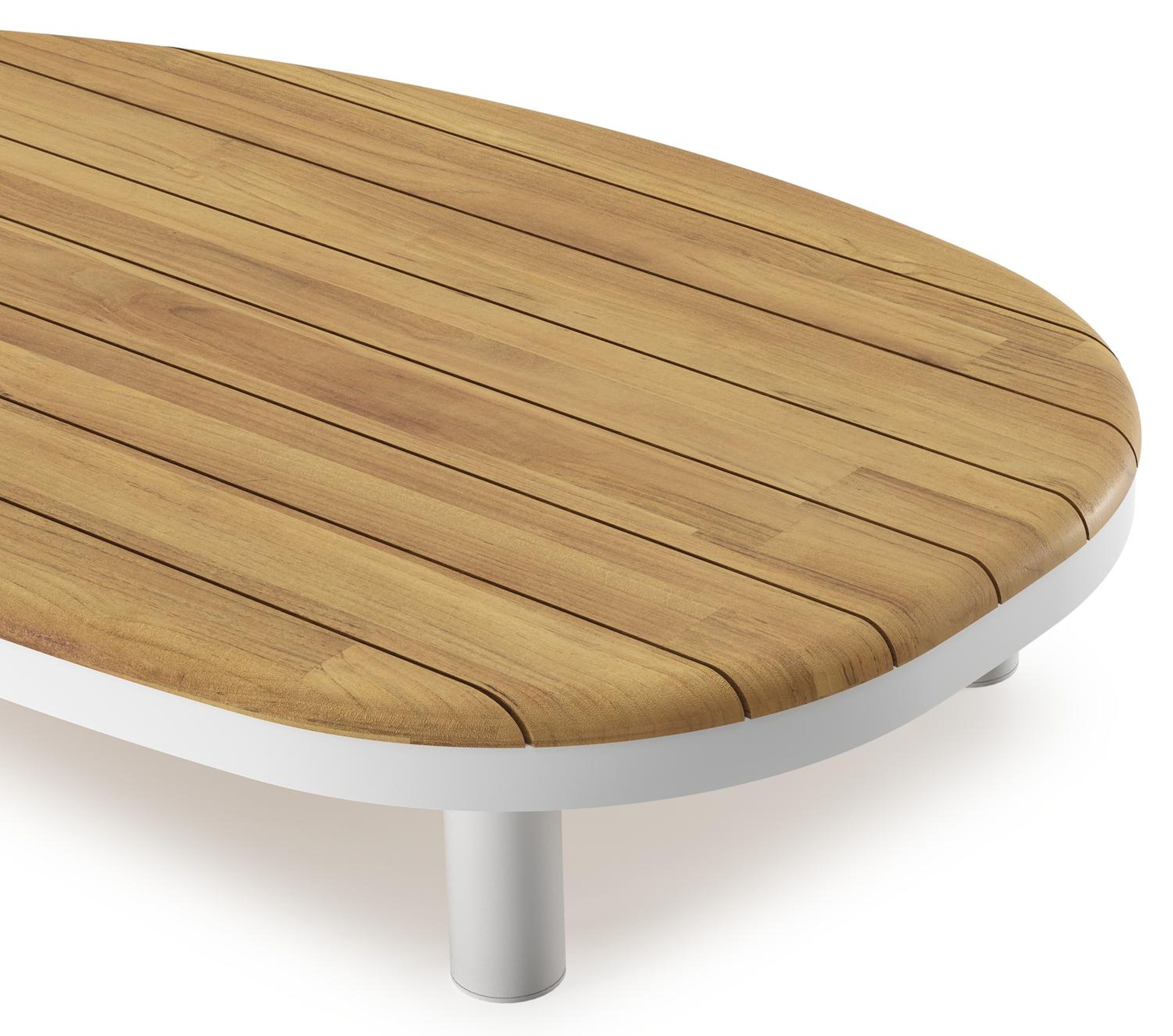 Table de basse Donato organique en aluminium blanc et teck Naturel - Lg. 151 x Lrg. 90 x Haut. 25 cm