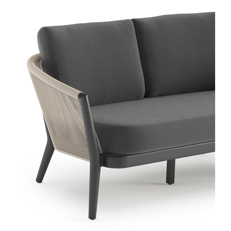 Orso loungebank in zwart aluminium en beige verticaal geweven ronde rope met Lopi Shadow all weather sunbrella® luxe kussen