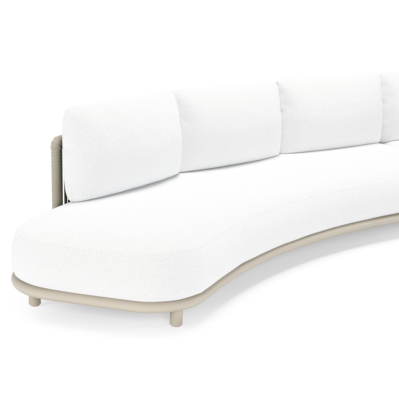Lomano loungehoek in beige aluminium en beige verticaal geweven luxe vlakke rope met Ego Birch all weather solica