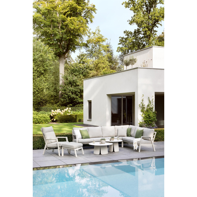 Avila loungetafels in beige aluminium - Dia. 90 x H 36 cm, Dia. 70 x H 42 cm