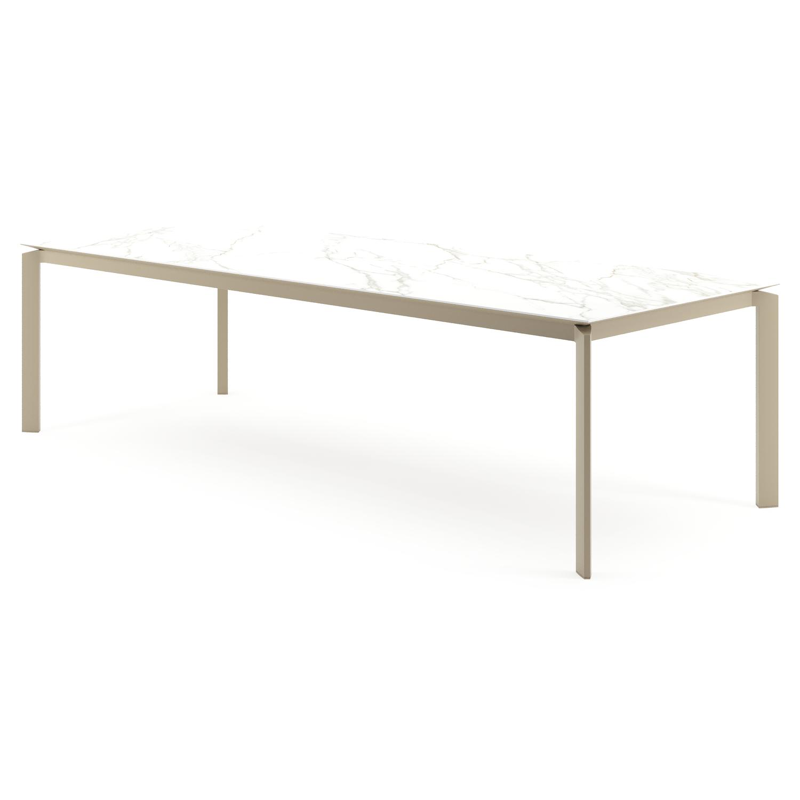 Table de jardin Cirello rectangulaire en aluminium beige et céramique pleine Calacatta - Lg. 280 x Lrg. 110 x Haut. 74.5 cm