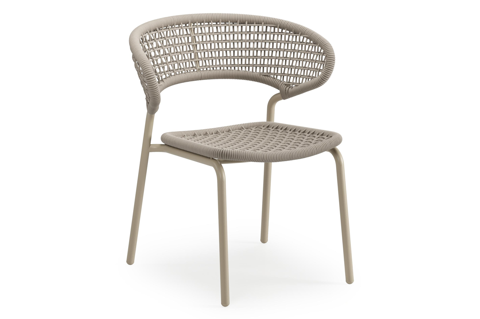 Chaise de jardin XL Donato en aluminium beige et corde ronde tissée carrée beige