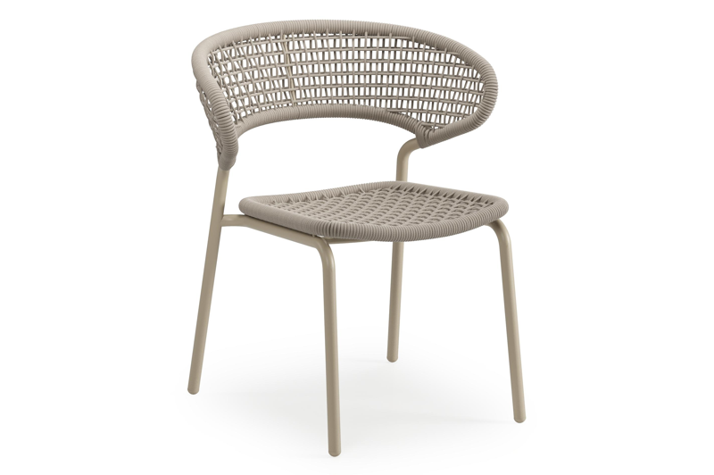 Donato XL tuinstoel in beige aluminium en beige vierkant geweven ronde rope