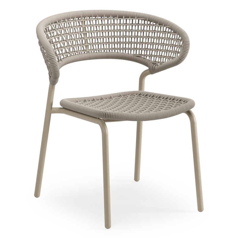 Donato XL tuinstoel in beige aluminium en beige vierkant geweven ronde rope