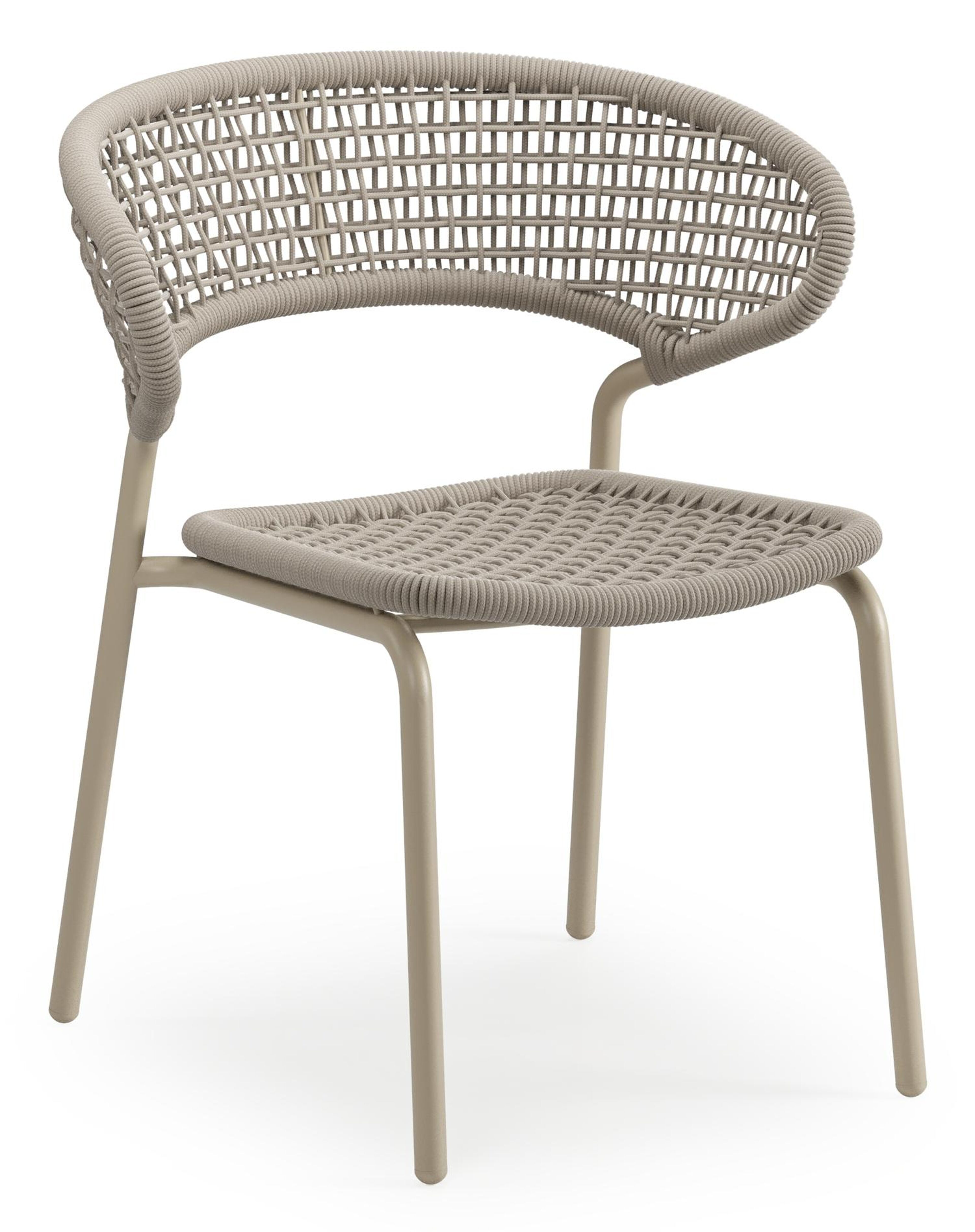 Donato XL tuinstoel in beige aluminium en beige vierkant geweven ronde rope