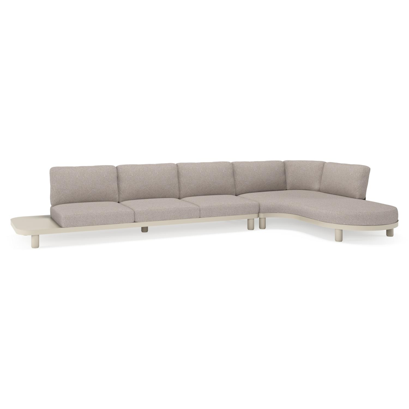 Salon de jardin d'angle Donato en aluminium beige et coussins en all weather sunbrella® luxe tundra charcoal