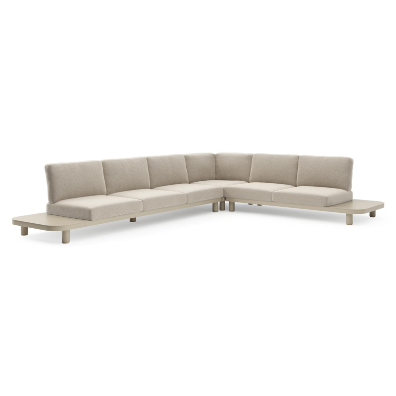 Salon de jardin d'angle Donato en aluminium beige et coussins en All Weather Cosytica catania sand