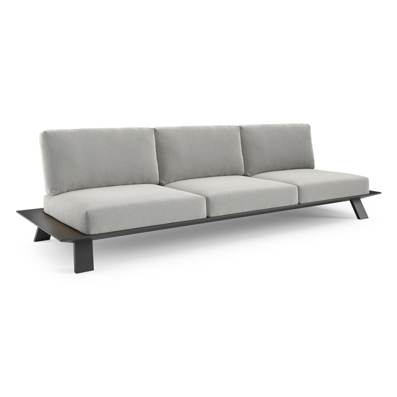 Canapé de jardin Cesano en aluminium noir et coussin en all weather Sunbrella® luxe savane nimbus