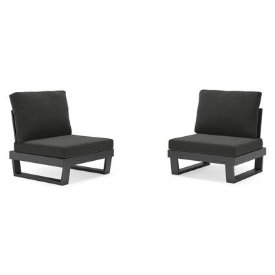 Ensemble 2 fauteuils de jardin Modica en aluminium noir avec coussins en weather+ softtouch sky black