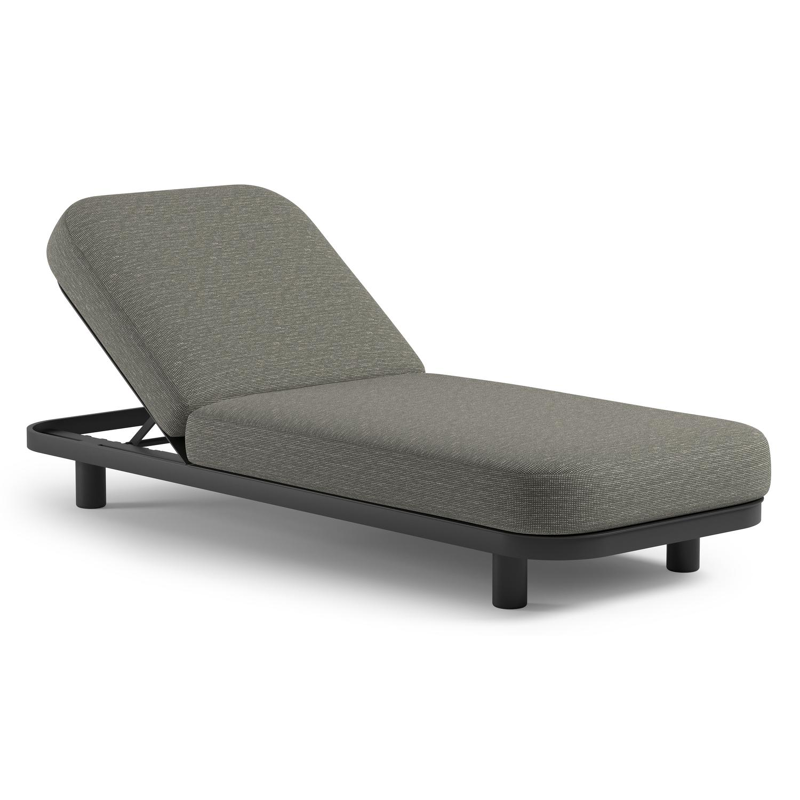 Chaise longue réglable Donato en aluminium noir et coussin en all weather Sunbrella® luxe slow fern