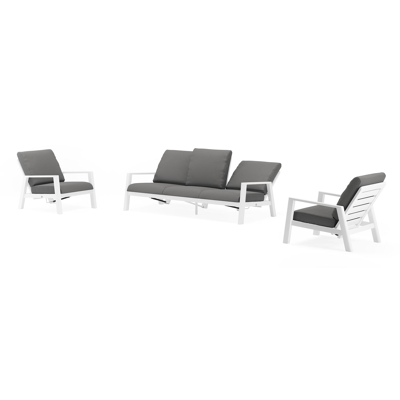 Cirello loungeset in wit aluminium met natte charcoal chine all weather sunbrella® luxe kussens