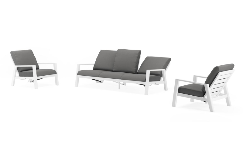 Cirello loungeset in wit aluminium met natte charcoal chine all weather sunbrella® luxe kussens